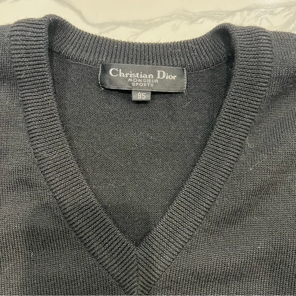VINTAGE CHRISTIAN DIOR black houndstooth v neck pullover sweater monsieur - Picture 2 of 9
